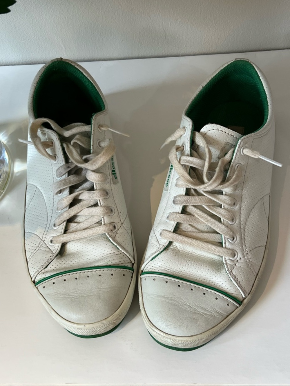 Vintage Ellesse White Trainers with Green Accents